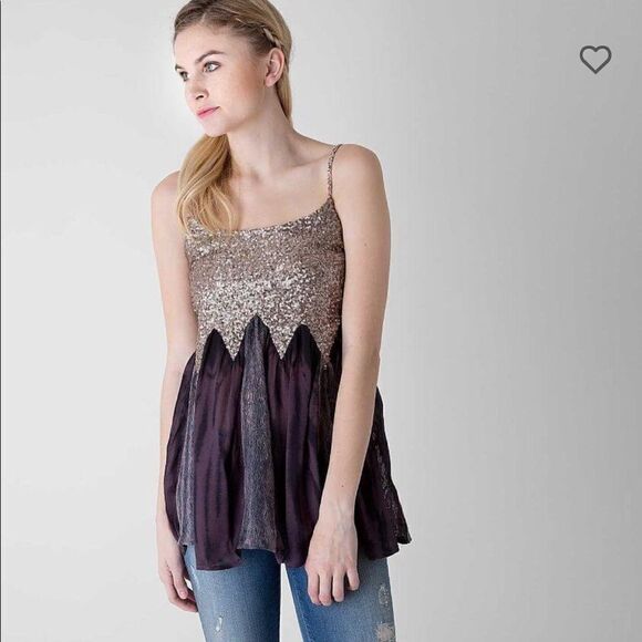 BKE Gold Sequin Chiffon Sleeveless Blouse Size Small - Picture 1 of 8
